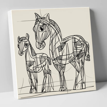 Linear Equine Bond mare & foal canvas wall art