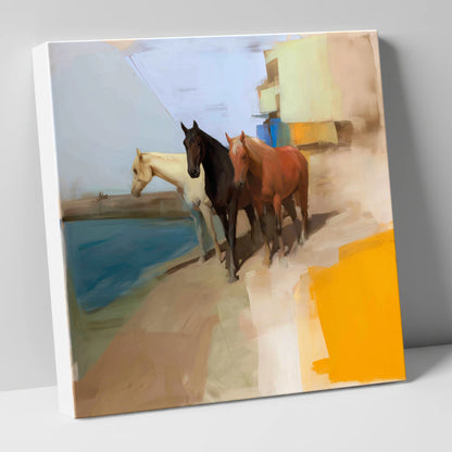 The Waterfront Trio horse landscape canvas wall art