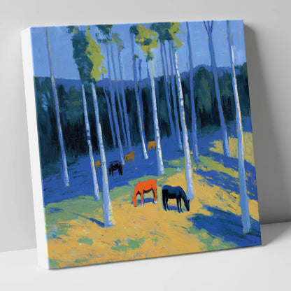 Golden Light in the Azure Grove horse landscape canvas wall art