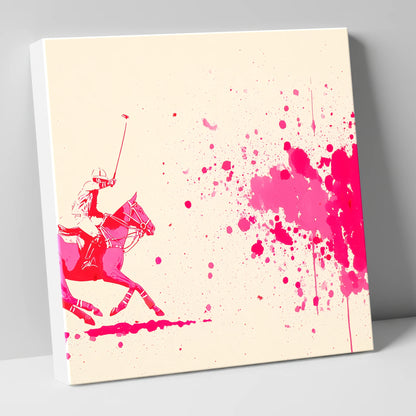 Magenta Polo Strike polo horse canvas wall art