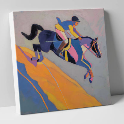 Vibrant Mid-Air Leap show jumping horse canvas wall art