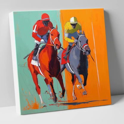 Neck and Neck racing horse canvas wall art
