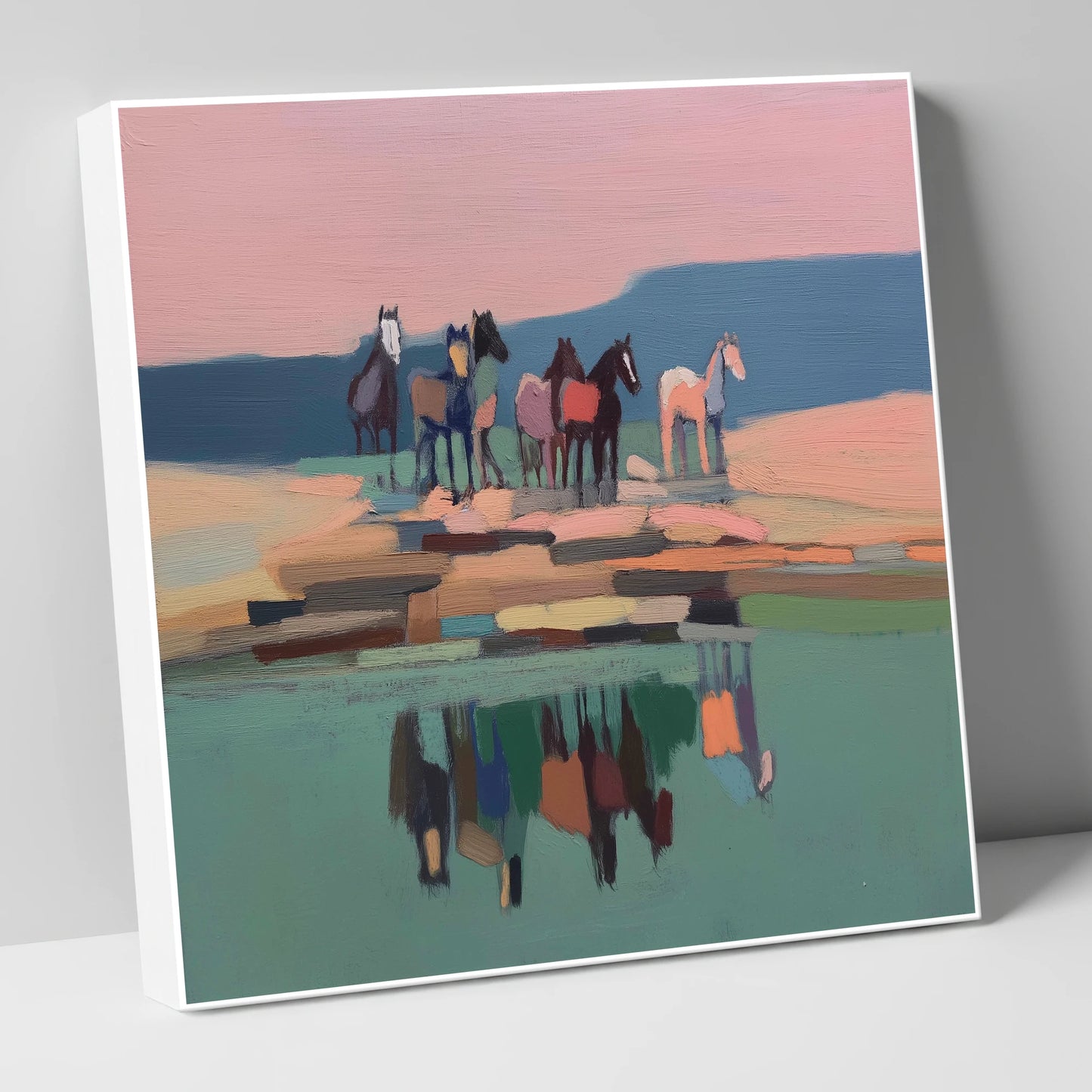 Stillness by the Water wild horses canvas wall art