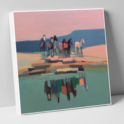 Stillness by the Water wild horses canvas wall art