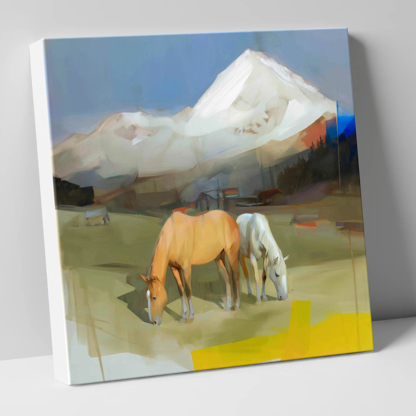 Grazing Beneath the Peaks horse landscape canvas wall art