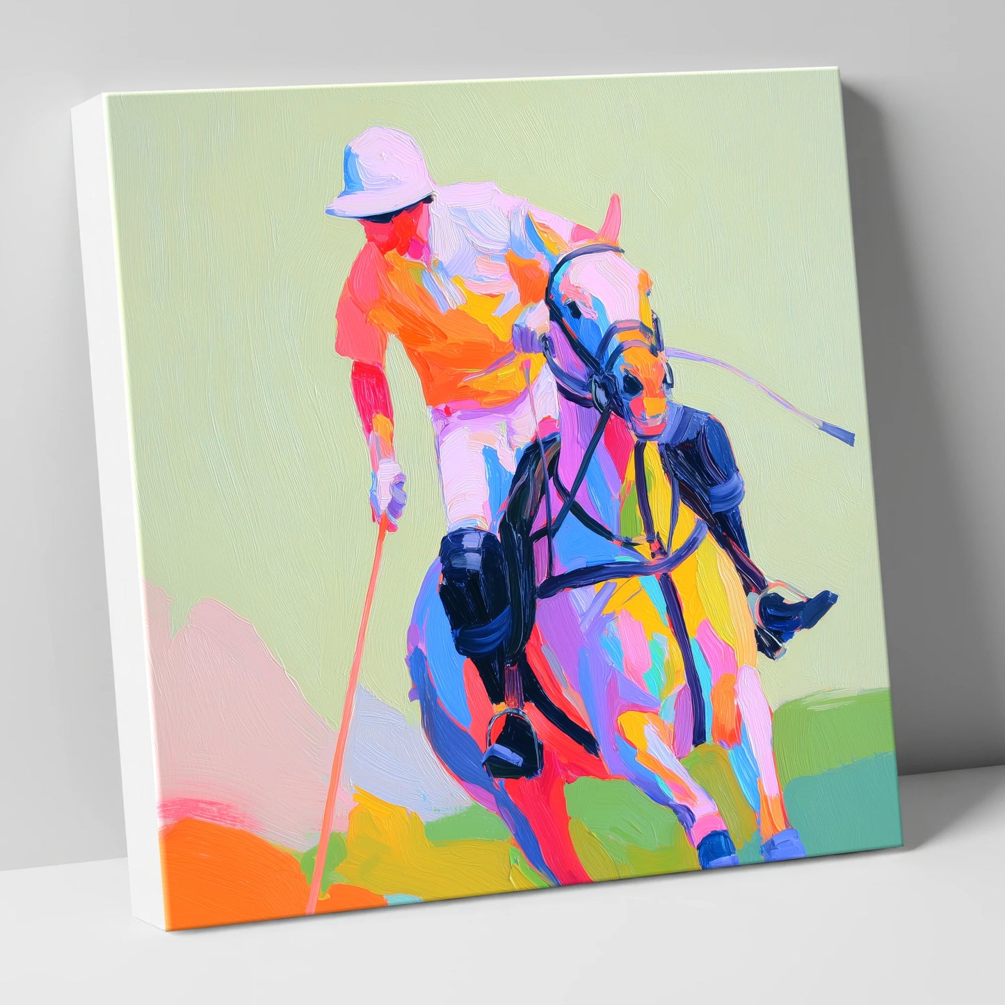Technicolour Drive polo horse canvas wall art