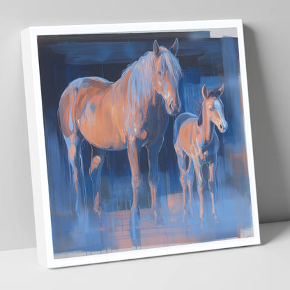 Cobalt and Apricot mare & foal canvas wall art