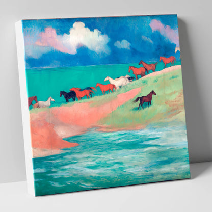 Spirited Coastal Herd wild horses canvas wall art