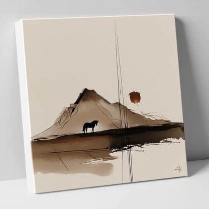 Quiet Mountain Silhouette horse landscape canvas wall art