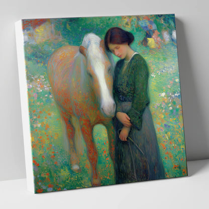 Meadow's Embrace horse & rider canvas wall art