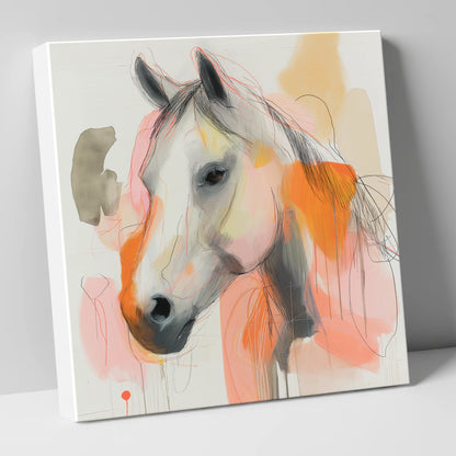 Vibrant Sunset Grey horse portrait canvas wall art