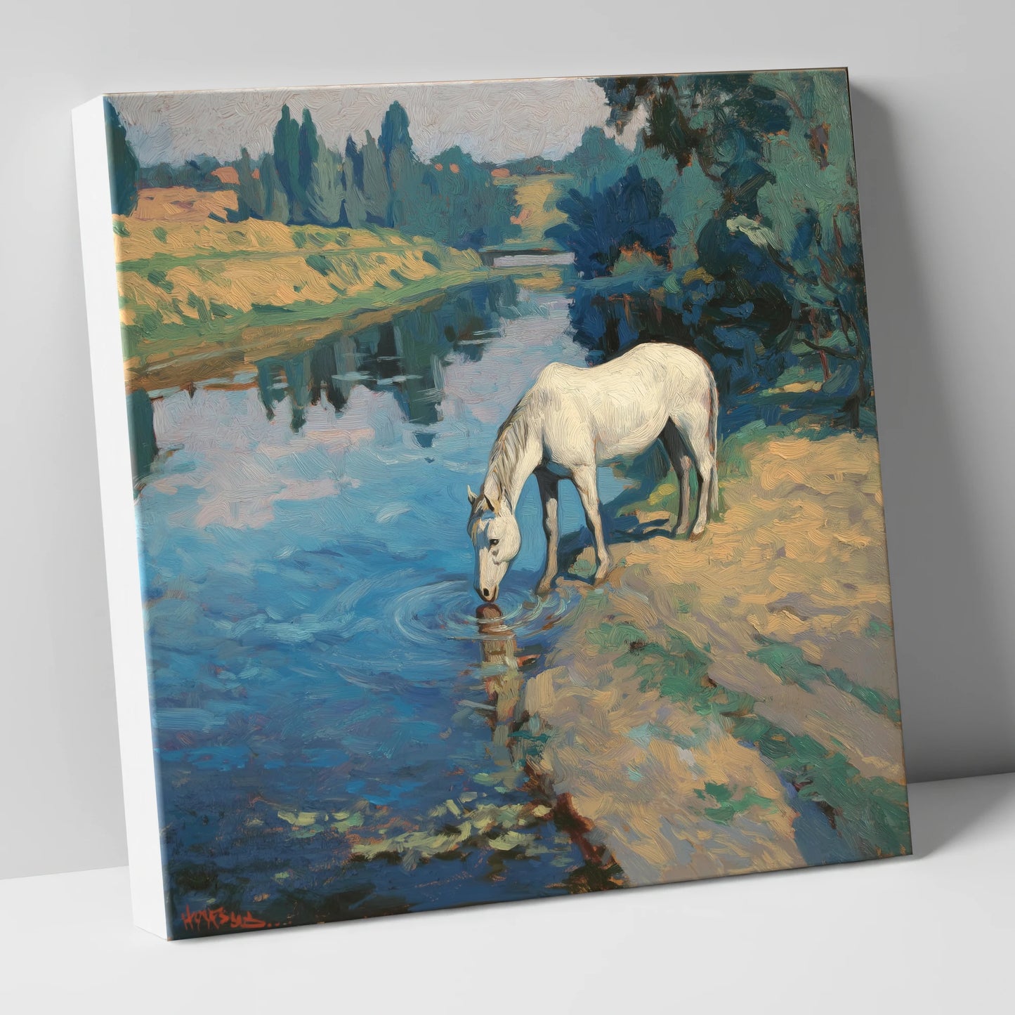 Solace at the River horse landscape canvas wall art