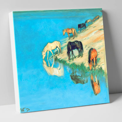 Azure Bank Reflections wild horses canvas wall art