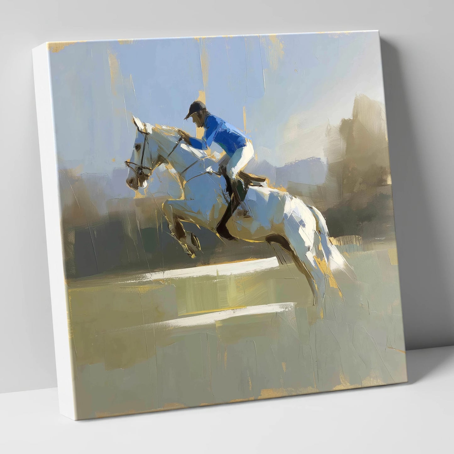 Flight in Blue show jumping horse canvas wall art