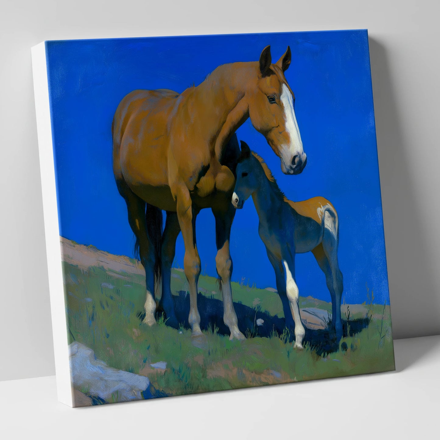 Under the Cobalt Sky mare & foal canvas wall art