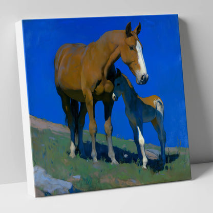 Under the Cobalt Sky mare & foal canvas wall art