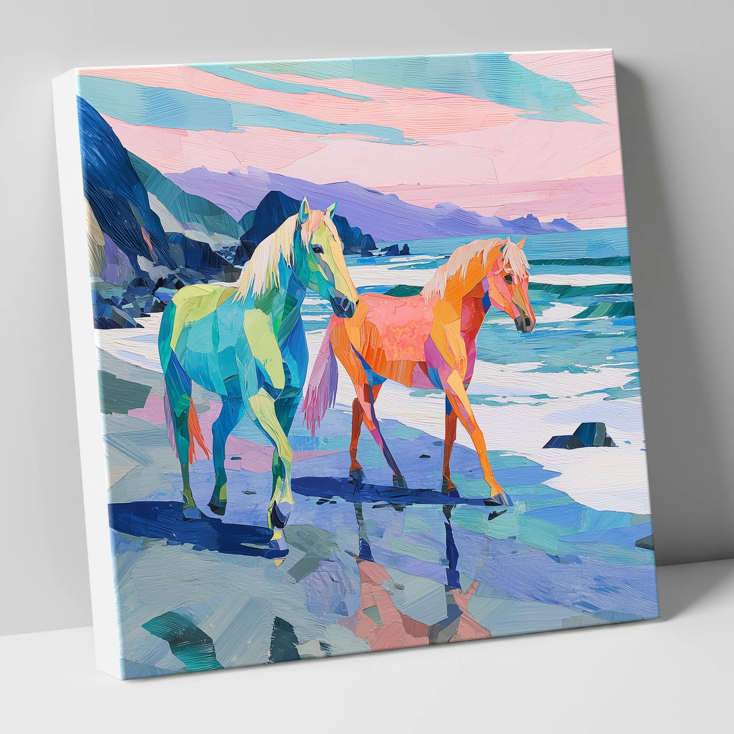 Vivid Coastal Companions horse landscape canvas wall art