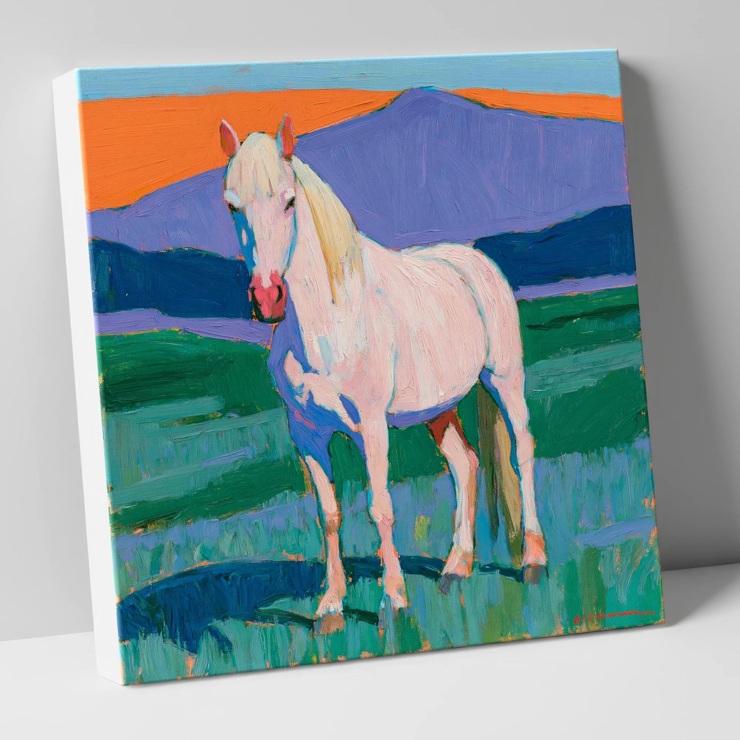 Grey Horse in Colourful Landscape horse breed canvas wall art