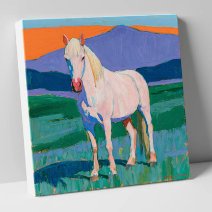 Grey Horse in Colourful Landscape horse breed canvas wall art