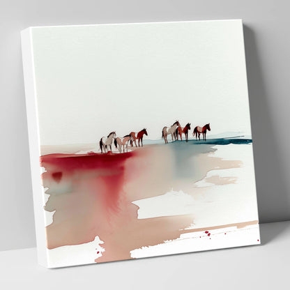 Crimson Horizon Herd horse landscape canvas wall art