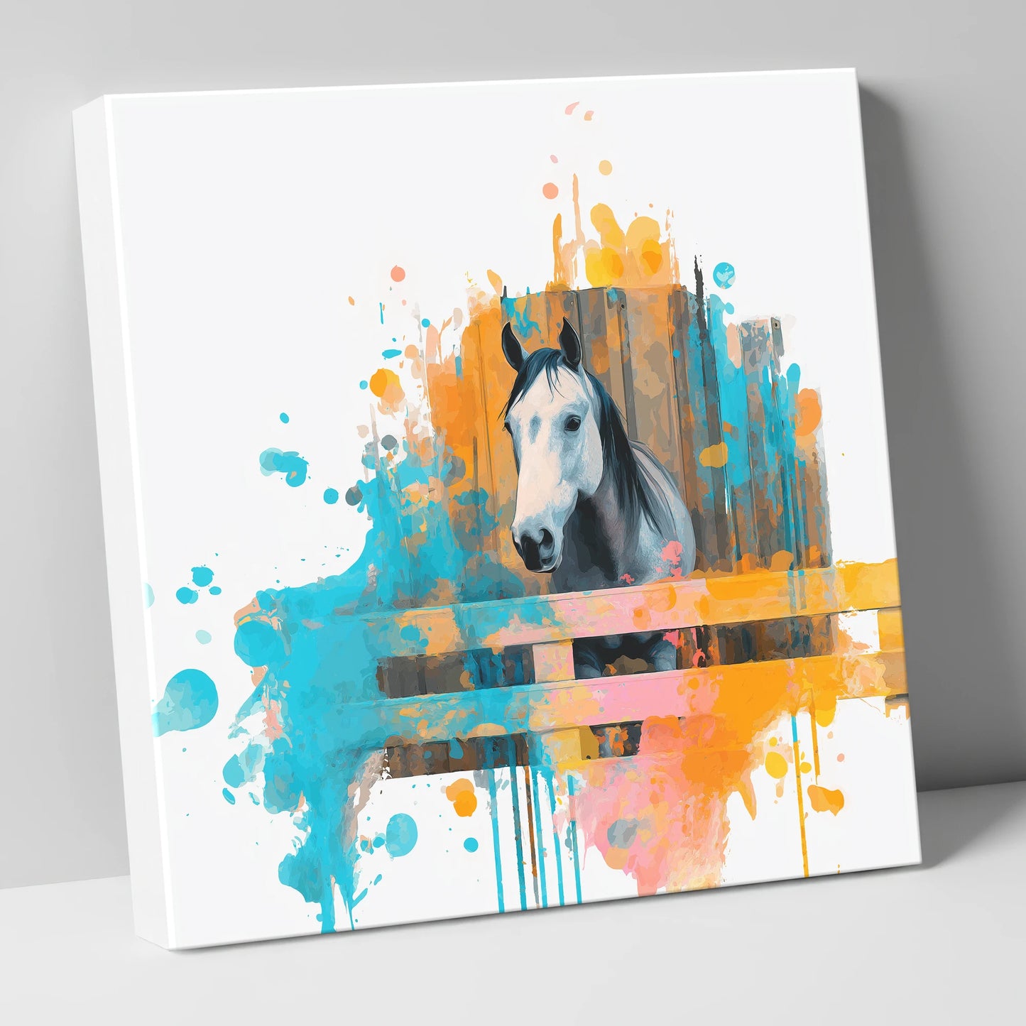 The Inquisitive Grey horse stable canvas wall art
