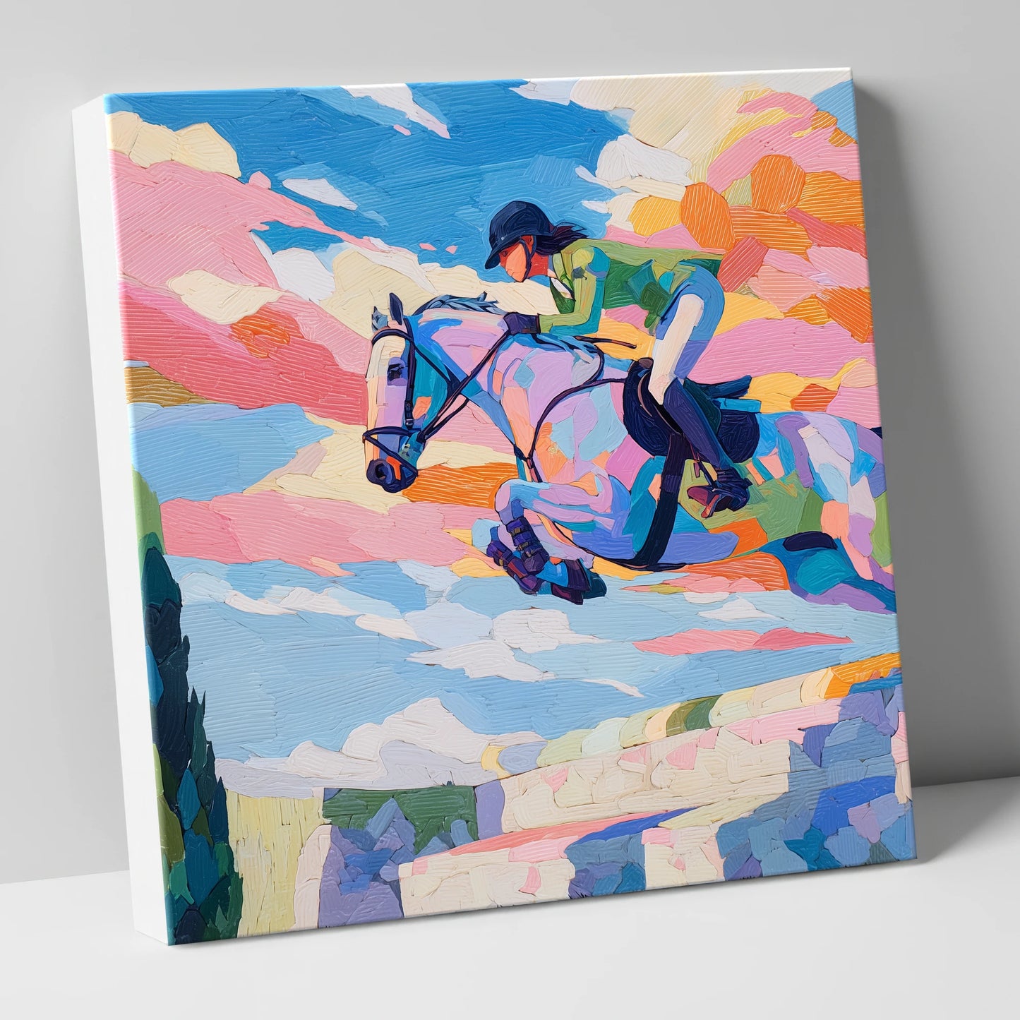 Technicolour Flight show jumping horse canvas wall art