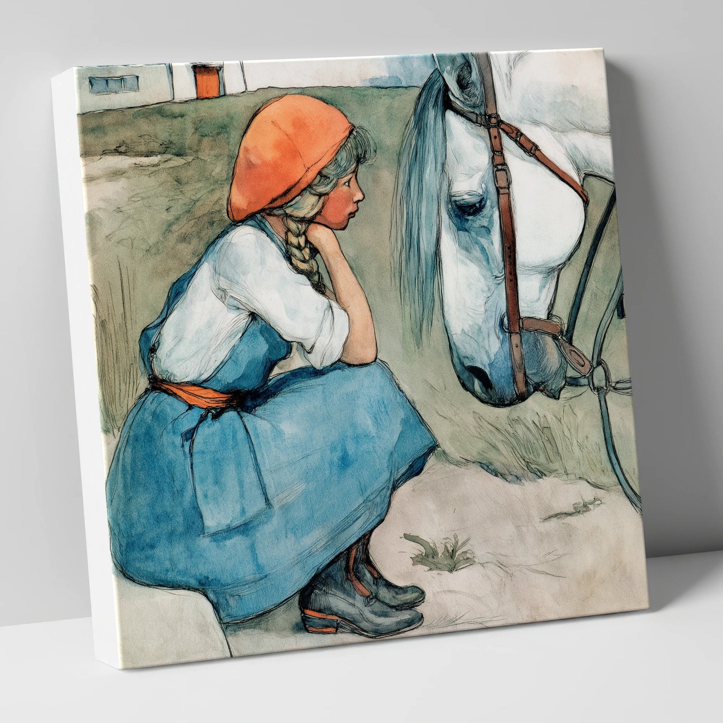 Quiet Moments Together horse & rider canvas wall art