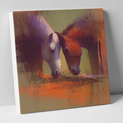 Sunlit Grazing Companions horse portrait canvas wall art
