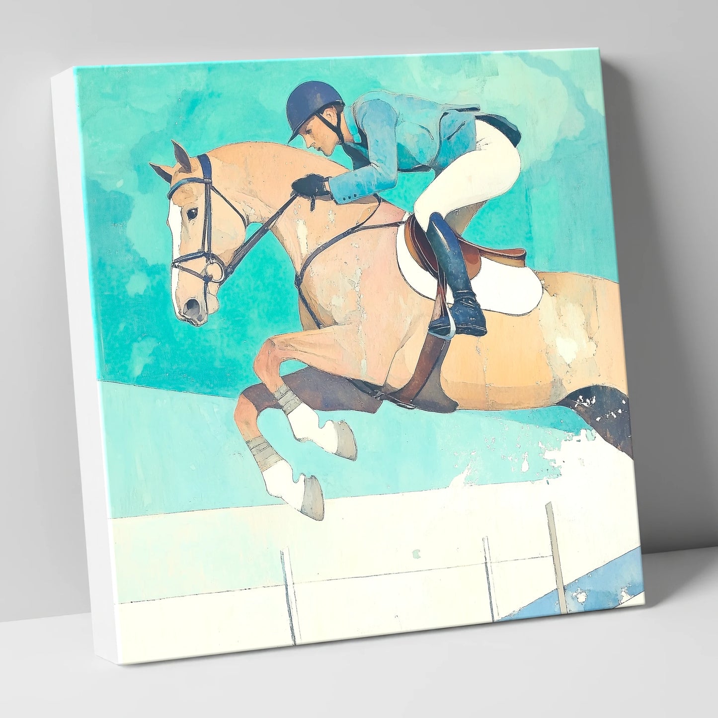 Aquamarine Flight show jumping horse canvas wall art
