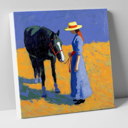 Golden Field Encounter horse & rider canvas wall art