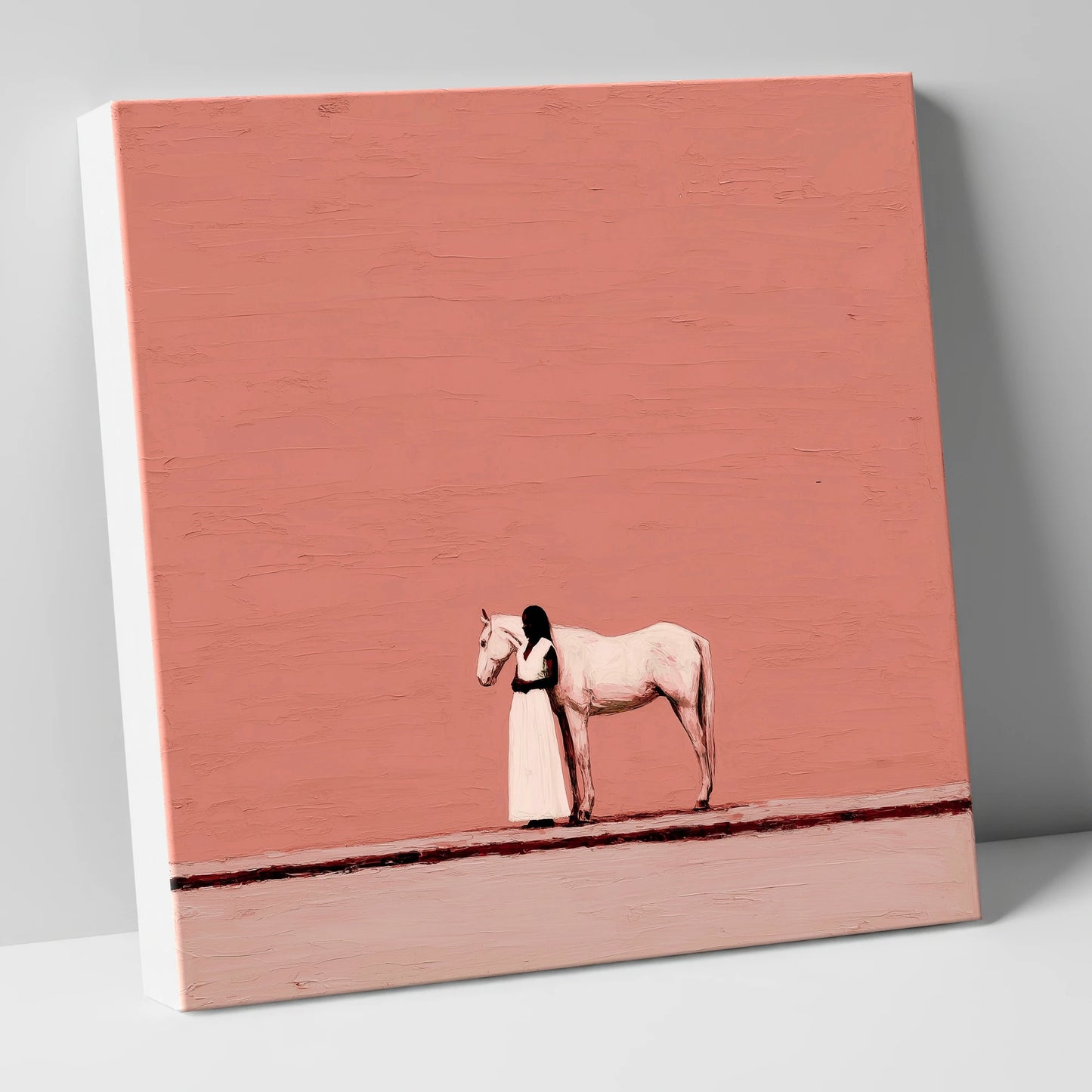 Stillness in Terracotta horse & rider canvas wall art