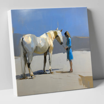 Sunlit Companion horse & rider canvas wall art