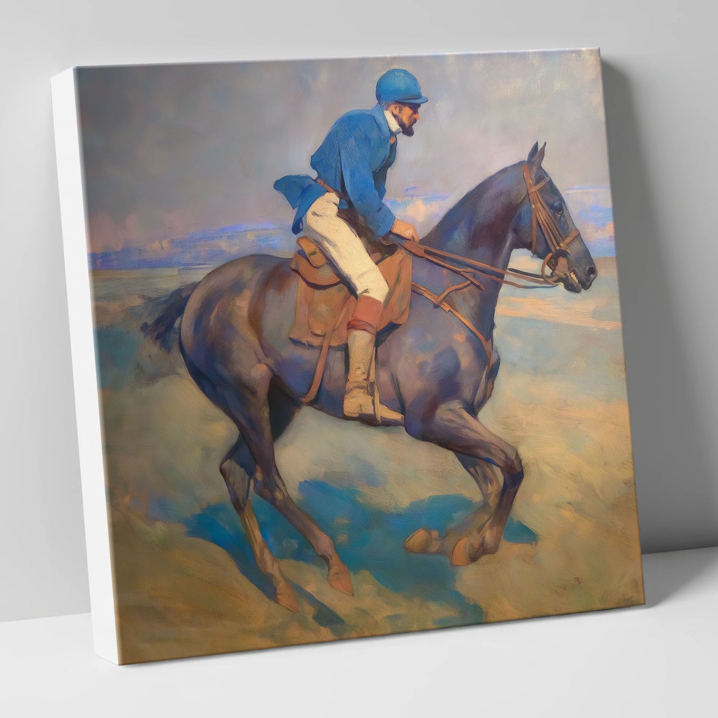 Azure Rhythm at Dawn racing horse canvas wall art
