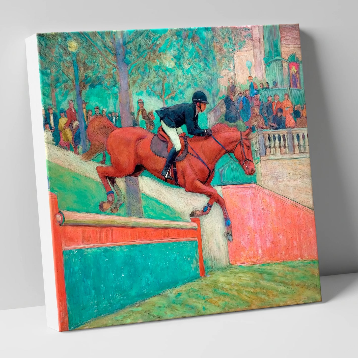 The Emerald Leap show jumping horse canvas wall art