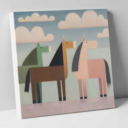 Serene Stylised Herd horse landscape canvas wall art