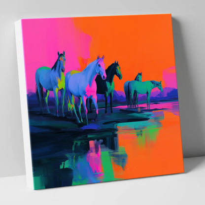 Electric Sunset Herd wild horses canvas wall art
