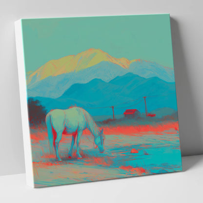 Electric Mountain Grazing horse landscape canvas wall art