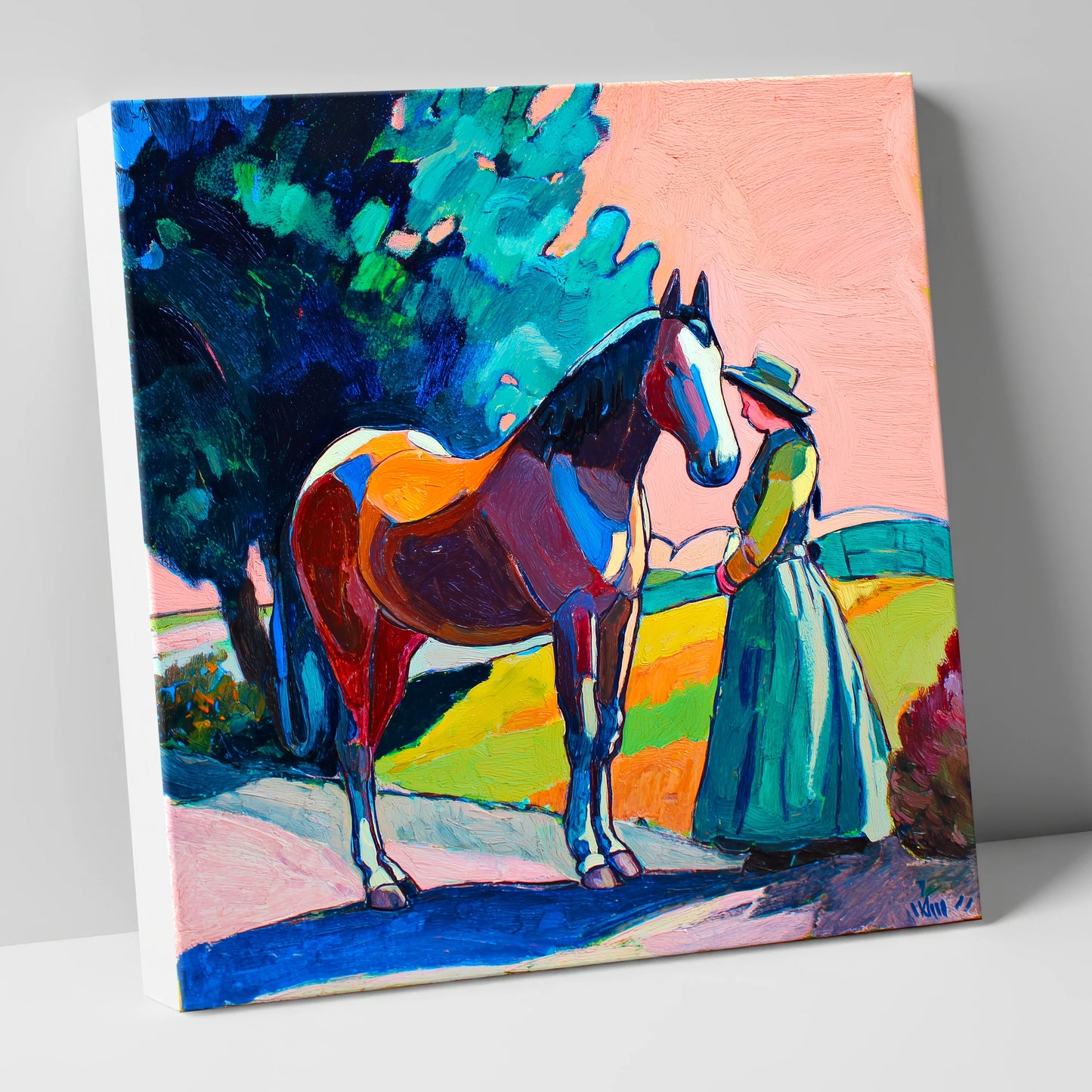 Painted Bond horse & rider canvas wall art