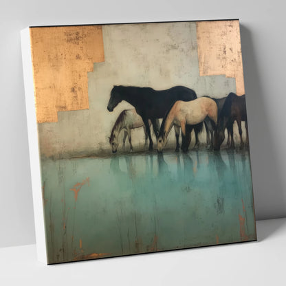 Gilded Herd Reflections wild horses canvas wall art