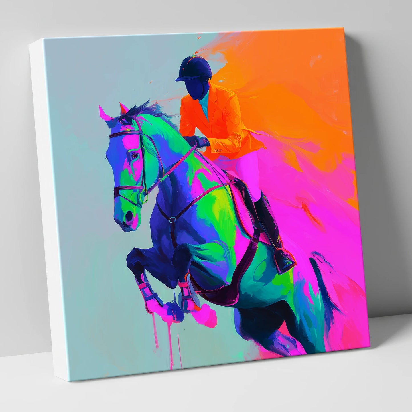 Technicolour Flight show jumping horse canvas wall art