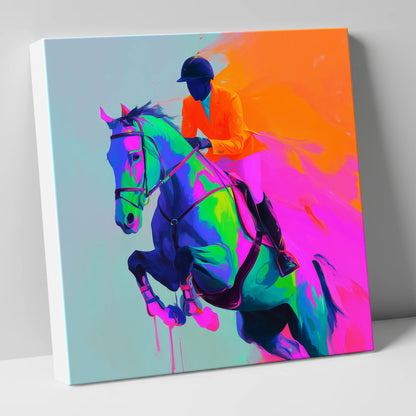 Technicolour Flight show jumping horse canvas wall art