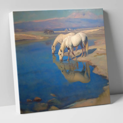 Reflections in Azure wild horses canvas wall art