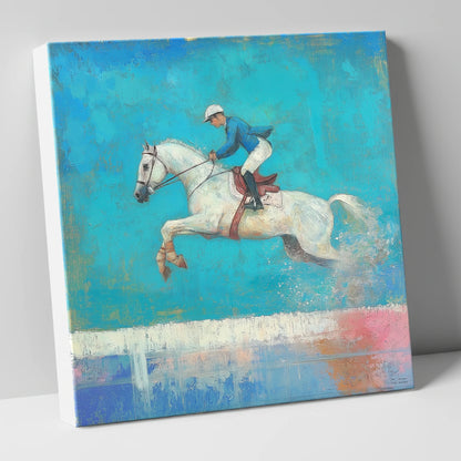 Flight in Turquoise show jumping horse canvas wall art
