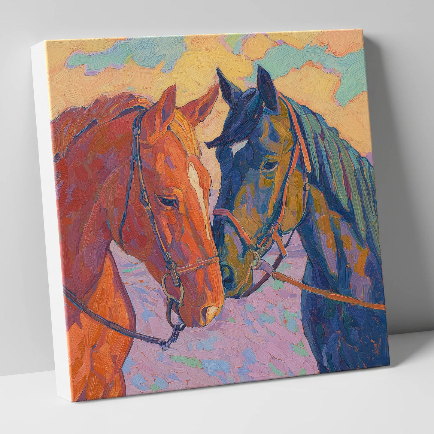 Vibrant Equine Bond horse portrait canvas wall art