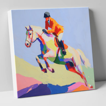 Technicolour Ascent show jumping horse canvas wall art