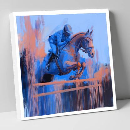 Momentum in Blue and Peach show jumping horse canvas wall art