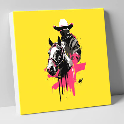 Magenta Western Rider western horse canvas wall art