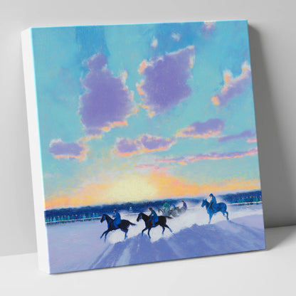 Winter Polo Dawn polo horse canvas wall art