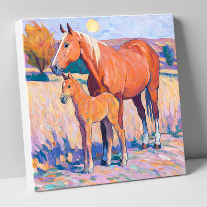 Radiant Chestnut Bond mare & foal canvas wall art