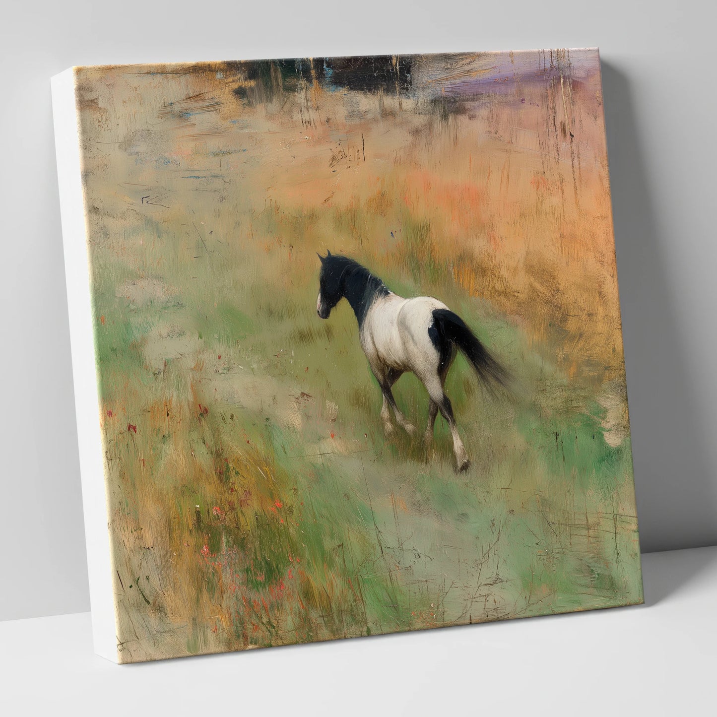 Wandering Piebald horse landscape canvas wall art